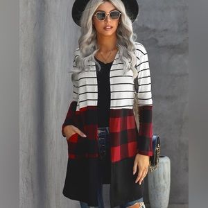 ⭐️HOST PICK⭐️ Red Plaid Colorblock Striped Cardigan